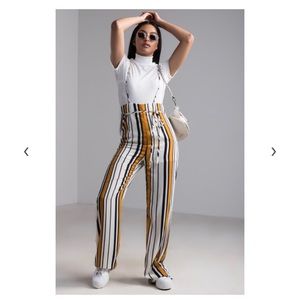 Striped Wide Leg Overall Jumpsuit